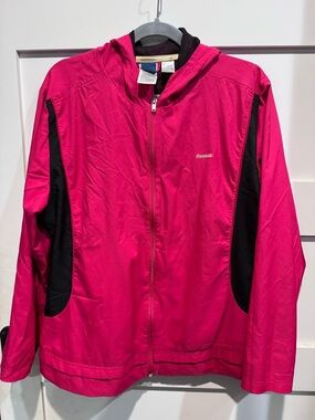 Reebok Hot Pink and Black Hooded Active Wind Jacket
